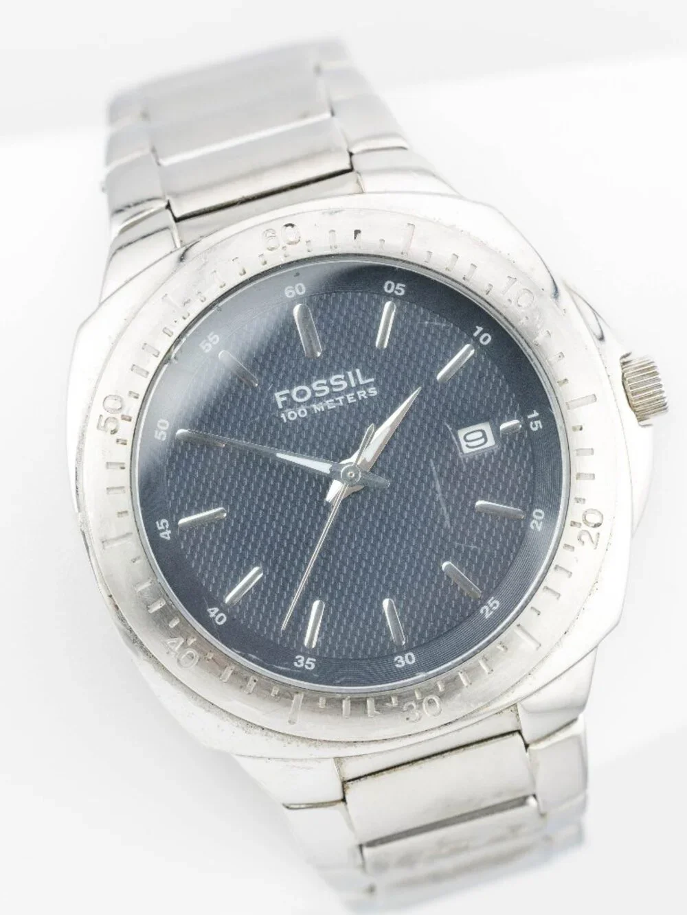Fossil Blue AM-3926 Steel Watch 100M Blue Dial Quartz Analog Men's Watch New Bat